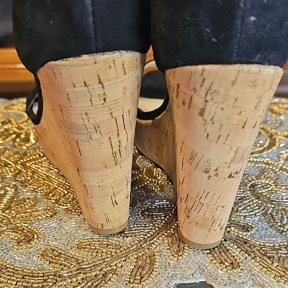Marc Fisher Black and Natural Cork Wedges - Picture 7 of 11